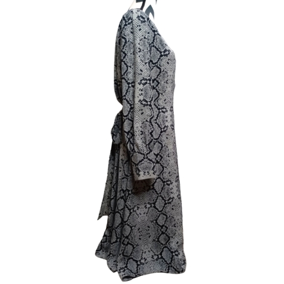 Halogen Sz 1 Snake Print Long-Sleeve Office Midi Wrap Dress - Picture 3 of 12